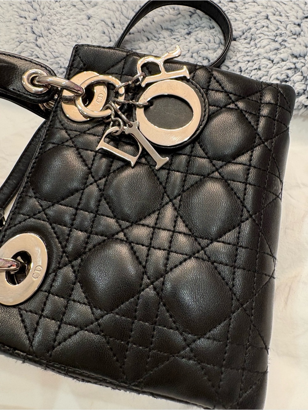 Christian Dior Black Quilted Lady Mini Bag with Silver Charms - Picture 5 of 10